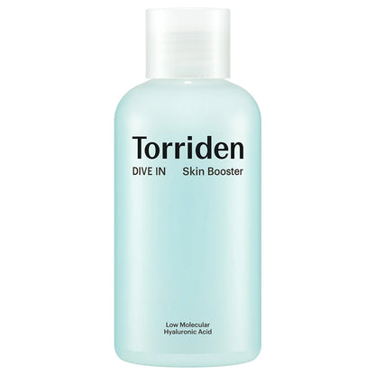 Flasche des Torriden DIVE-IN Low Molecular Hyaluronic Acid Skin Boosters (200ml) für intensive Feuchtigkeit.